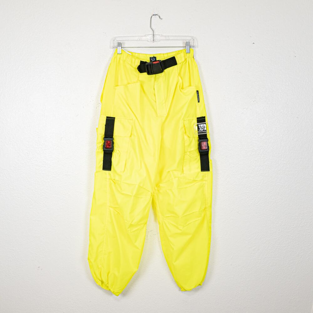 Cyberdog vintage Y2K Rave Pants Neon Yellow/green Cargo pockets M